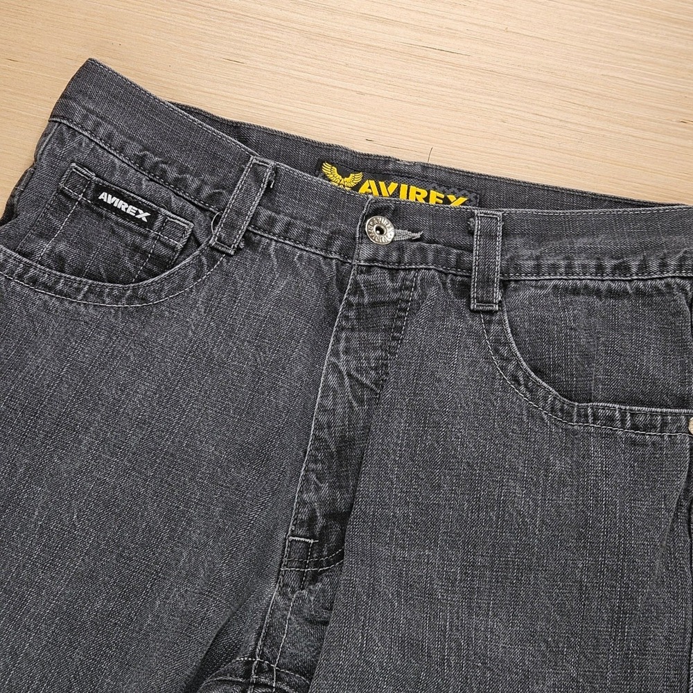 AVIREX Mens Charcoal Wash Denim Jeans Size 36x32 Fits 36x29 Straight Leg READ‎